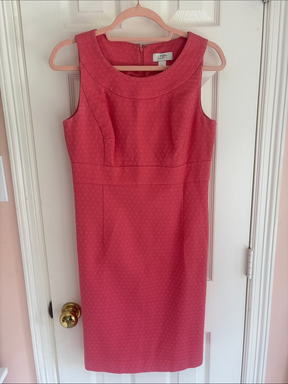 LOFT Pink Coral Midi Sheath Dress Size 2
